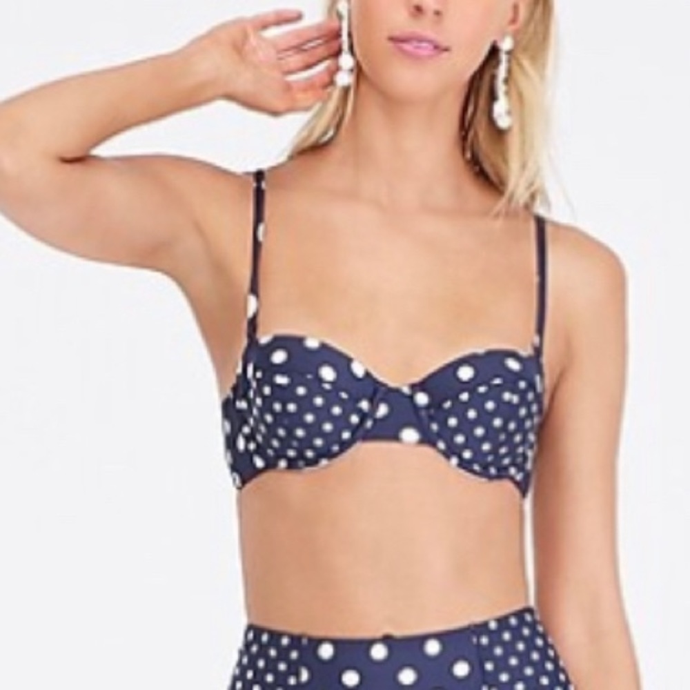 J. Crew Navy & while polka dot bikini top
